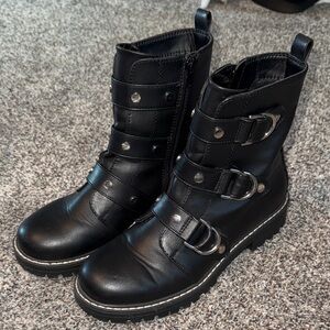 Black Buckle Strap Ankle Boots